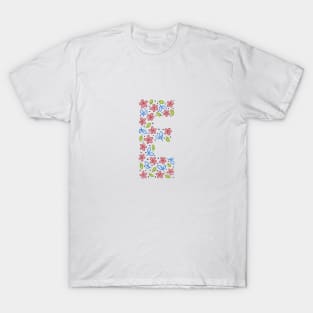 Floral Monogram Letter E - pink and blue T-Shirt